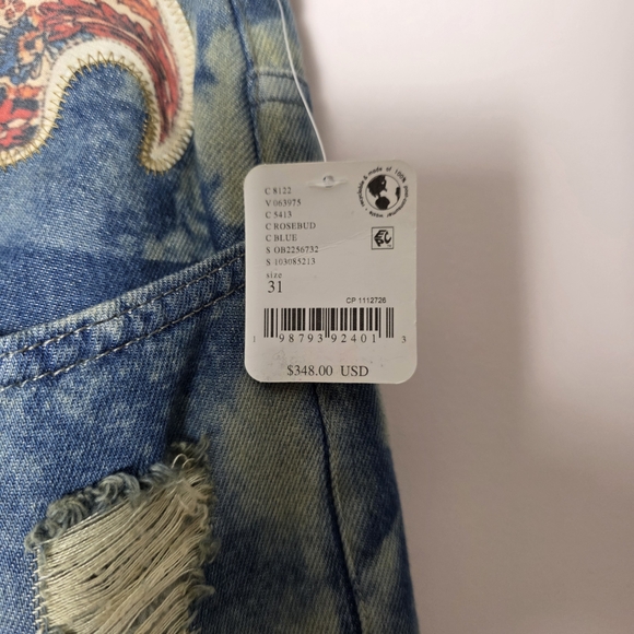 Free People We The Free Flying High Patched Flare Jeans NWT Size 31 Paisley Bird - Picture 8 of 9